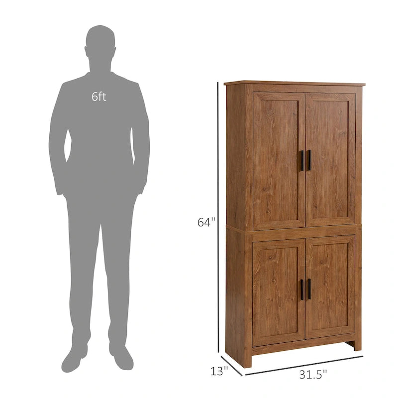 64 4-Door Kitchen Pantry, Freestanding Storage Cabinet with 3 Adjustable Shelves for Kitchen, Dining or Living Room