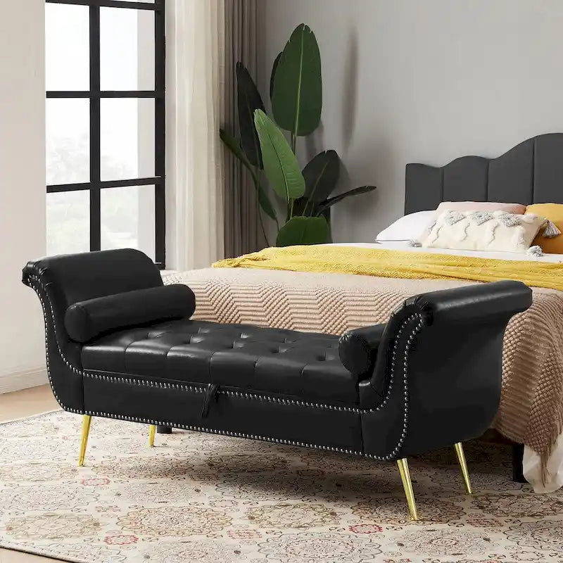 Armed Ottoman Bench PU Leather Bench Button Tufted Sofa Stool Bench Footrest Stoolfor Entryway, Living Room and Window