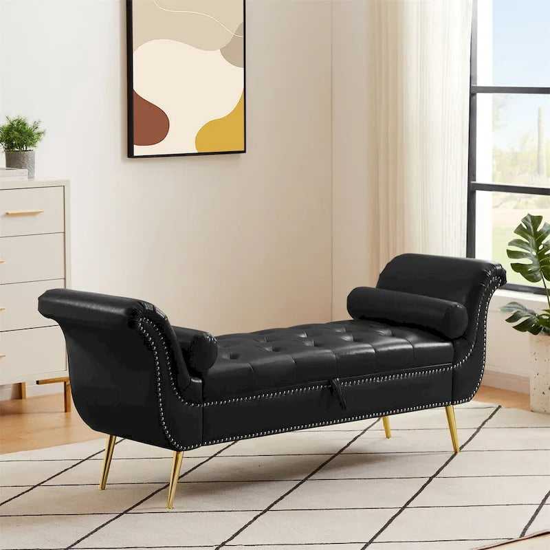 Armed Ottoman Bench PU Leather Bench Button Tufted Sofa Stool Bench Footrest Stoolfor Entryway, Living Room and Window