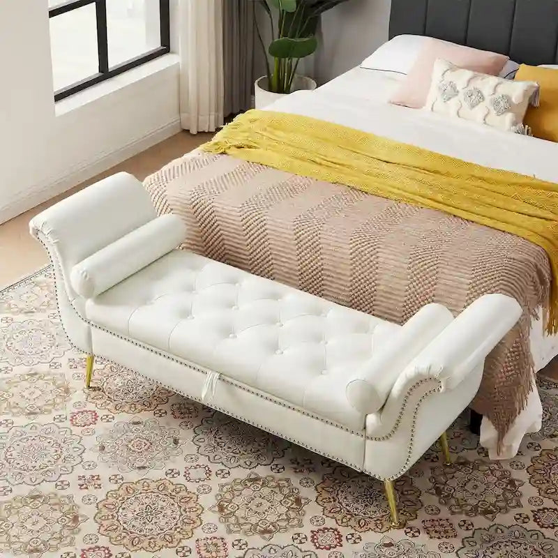 Armed Ottoman Bench PU Leather Bench Button Tufted Sofa Stool Bench Footrest Stoolfor Entryway, Living Room and Window