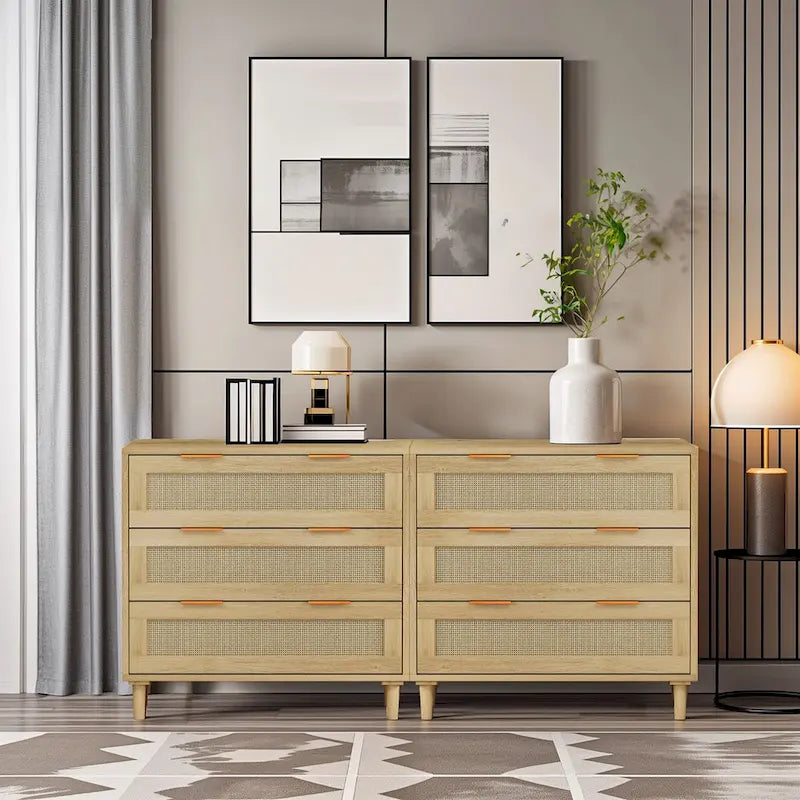 3-Drawers Rattan Storage Cabinet (Set of 2)