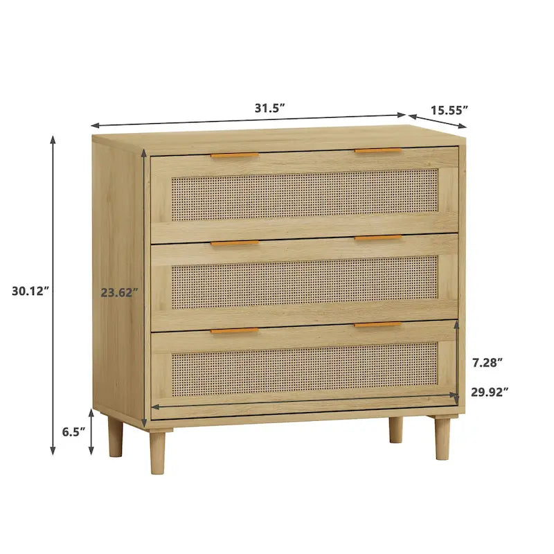 3-Drawers Rattan Storage Cabinet (Set of 2)