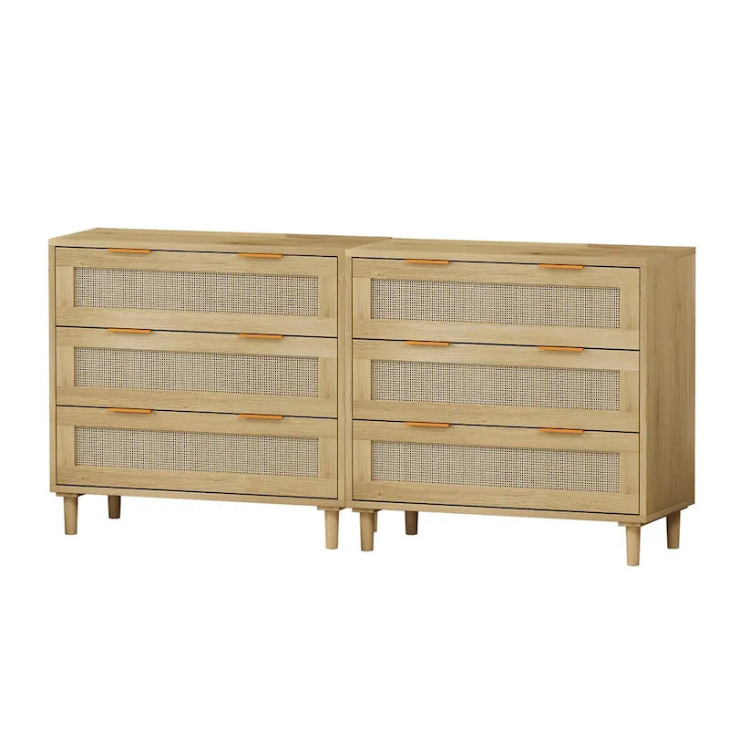 3-Drawers Rattan Storage Cabinet (Set of 2)