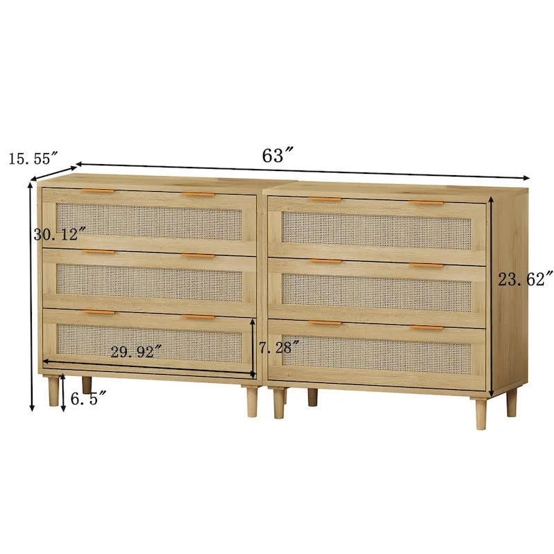 3-Drawers Rattan Storage Cabinet (Set of 2)